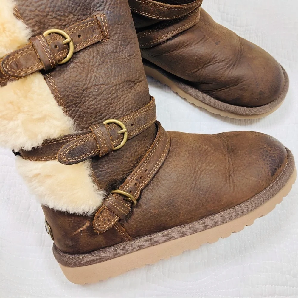🔥Ugg brown sheepskin tall boots sz1 new no box